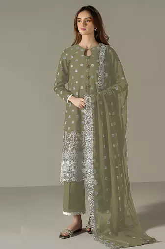 light green faux georgette long straight suit for women embroidered