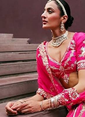 Trendmalls Art Silk Sequin Embroidery Work Lehenga Choli Dupatta Set SemiStitch 3