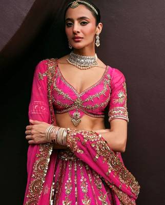 Trendmalls Art Silk Sequin Embroidery Work Lehenga Choli Dupatta Set SemiStitch 4