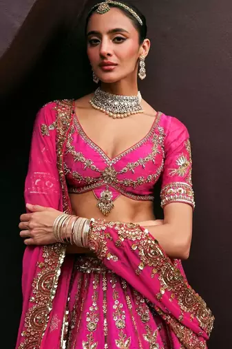 Trendmalls Art Silk Sequin Embroidery Work Lehenga Choli Dupatta Set SemiStitch
