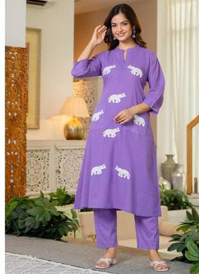 Women Ethnic Embroidery  Cotton Kurta with Trouser 1