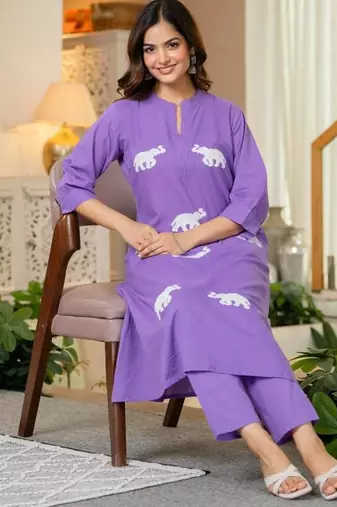 Women Ethnic Embroidery  Cotton Kurta with Trouser