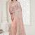 Peach color resham embroidery & stone work net party wear saree with blouse pieces