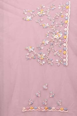 Pink color resham embroidery & stone work net party wear saree with blouse pieces 3