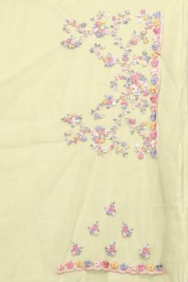 Lemon  color resham embroidery & stone work net party wear saree with blouse pieces 5