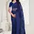 Blue color resham embroidery & stone work net party wear saree with blouse pieces