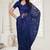 Blue color resham embroidery & stone work net party wear saree with blouse pieces