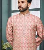 Men's poly jacquard peach kurta pajama