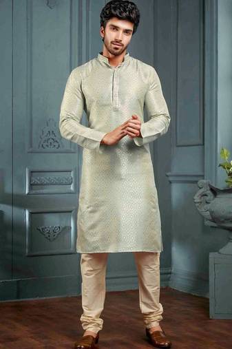 Men's poly jacquard grey kurta pajama