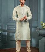Men's poly jacquard grey kurta pajama