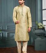 Men's poly jacquard golden & pista kurta pajama