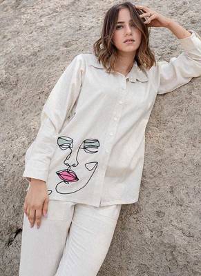  Embroidery Collar Neck Shirt With Trousers Co-Ords 1