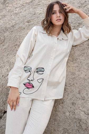 Aaysa Embroidery Collar Neck Shirt With Trousers Co-Ords