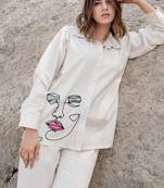  Embroidery Collar Neck Shirt With Trousers Co-Ords