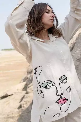  Embroidery Collar Neck Shirt With Trousers Co-Ords