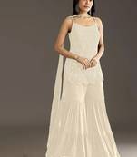 designer white beads embroidered georgette palazzo suit