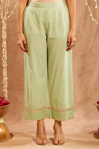Green embroidered cotton kurta set