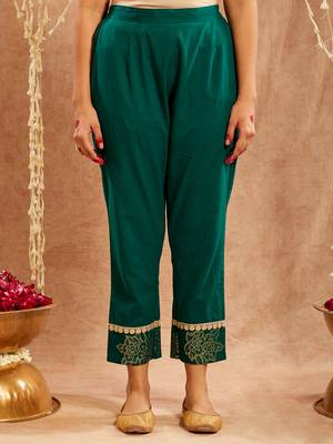 Dark green embroidered cotton kurta set 5