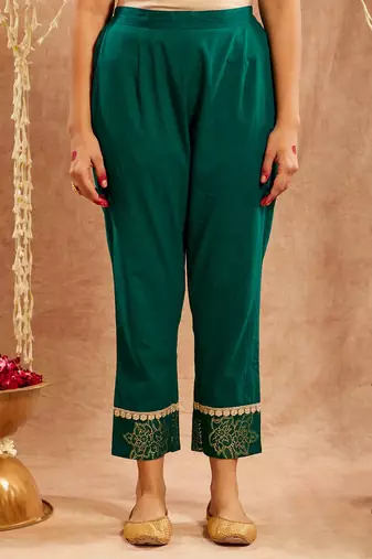 Dark green embroidered cotton kurta set