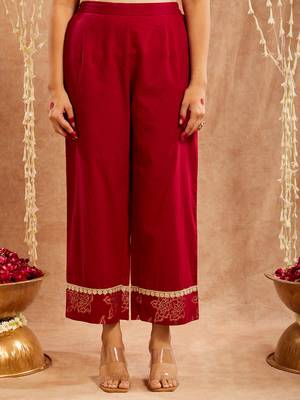 Maroon embroidered cotton kurta set 4