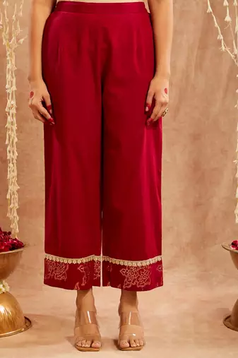 Maroon embroidered cotton kurta set