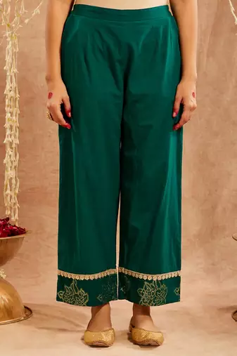 Dark green embroidered cotton kurta set