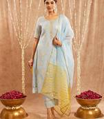 Light blue embroidered cotton kurta set