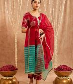Maroon embroidered cotton kurta set