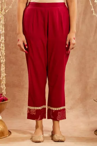 Maroon embroidered cotton kurta set