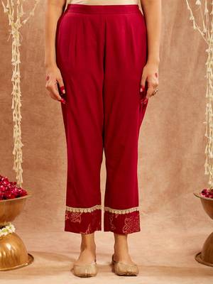 Maroon embroidered cotton kurta set 5