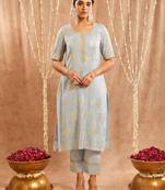 Light blue embroidered cotton kurta set