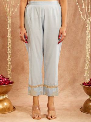Light blue embroidered cotton kurta set 4