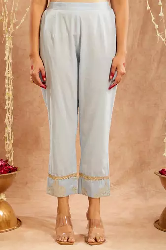 Light blue embroidered cotton kurta set