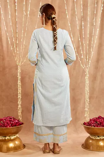 Light blue embroidered cotton kurta set