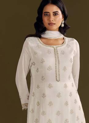 new georgette white palazzo suit with hand work finish 2