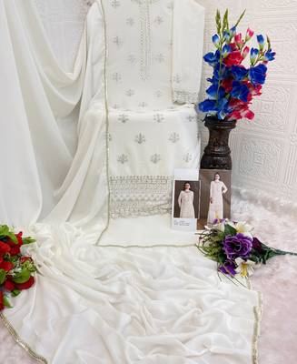 new georgette white palazzo suit with hand work finish 3