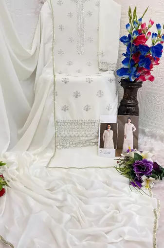 new georgette white palazzo suit with hand work finish
