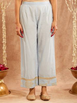 Light blue embroidered cotton kurta set 5