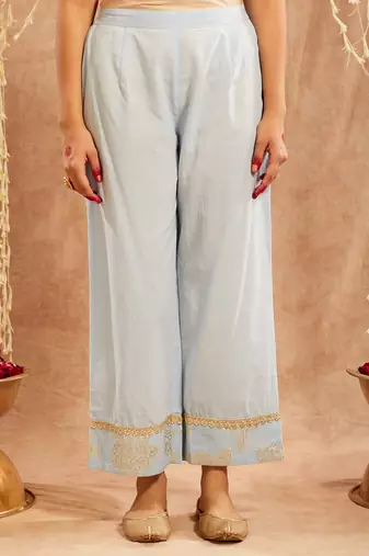 Light blue embroidered cotton kurta set