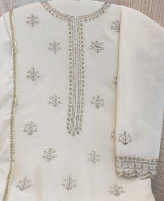 new georgette white palazzo suit with hand work finish 5