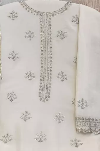 new georgette white palazzo suit with hand work finish