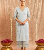 Light blue embroidered cotton kurta set