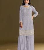 new georgette grey palazzo suit with hand work finish