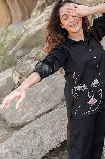 Aaysa Embroidery Collar Neck Shirt With Trousers Co-Ords