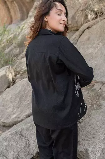  Embroidery Collar Neck Shirt With Trousers Co-Ords