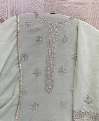 new georgette pista green palazzo suit with hand work finish 4