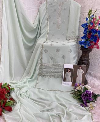 new georgette pista green palazzo suit with hand work finish 5