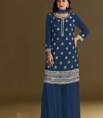 new georgette blue palazzo suit with hand work finish