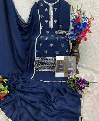 new georgette blue palazzo suit with hand work finish 3