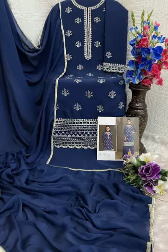 new georgette blue palazzo suit with hand work finish